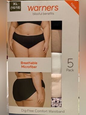 NEW IN BOX Dig Free Microfiber Warners Women's Underwear 5 Pack Brief Size XL